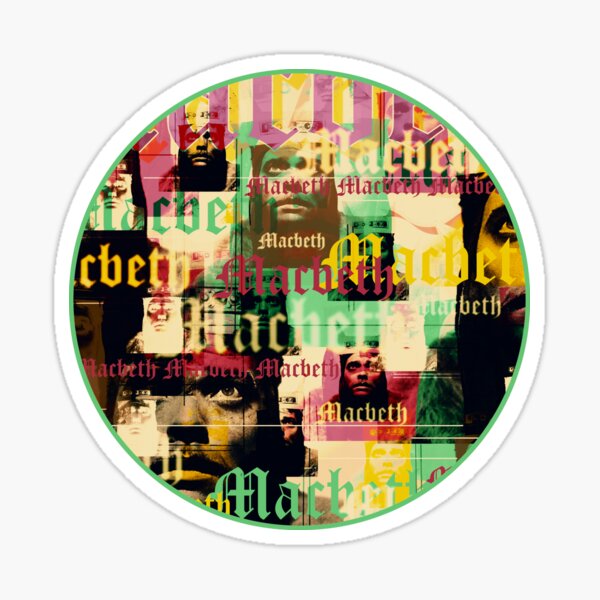 which he also directed. The filmic implementation of Shakespeare's drama is once again a masterpiece by Welles.
The collage by Mallybeau Mauswohn shows a multi-layered portrait of Orson Welles in the role of Macbeth. Interwoven with lettering in pastel- Sticker
