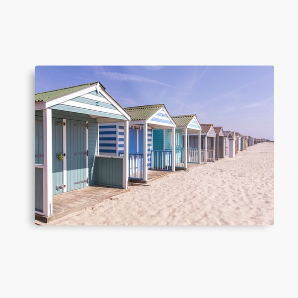 Pastel stripey beach huts at West Wittering beach *2* Metal Print