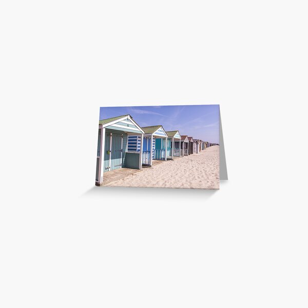Pastel stripey beach huts at West Wittering beach *2* Greeting Card