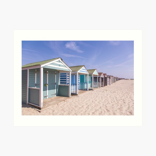 Pastel stripey beach huts at West Wittering beach *1* Art Print
