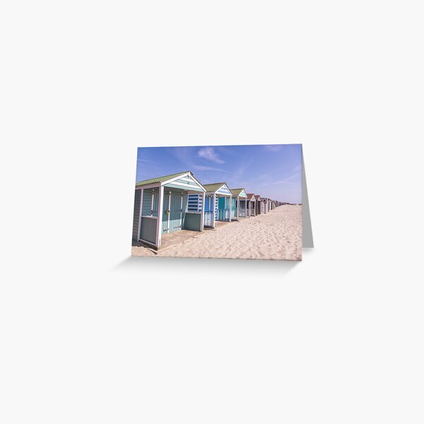Pastel stripey beach huts at West Wittering beach *1* Greeting Card