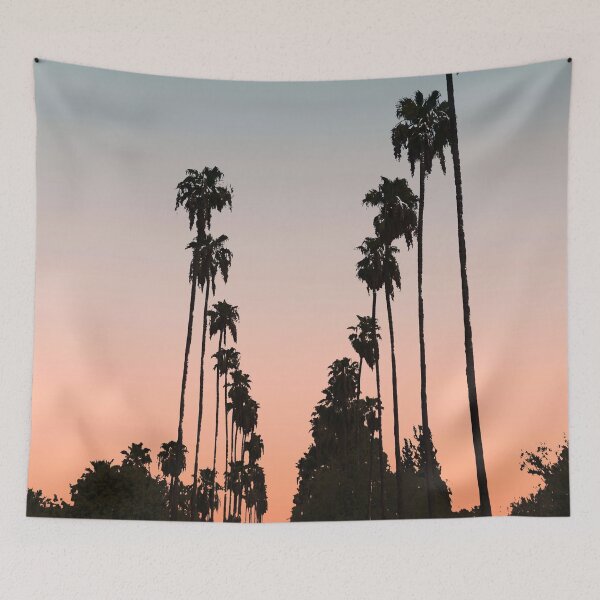Item preview, California Sunset // Picture of Palm Tree Silhouette in the Street with a Orange and Blue Color Sky designed and sold by desertxpalm.