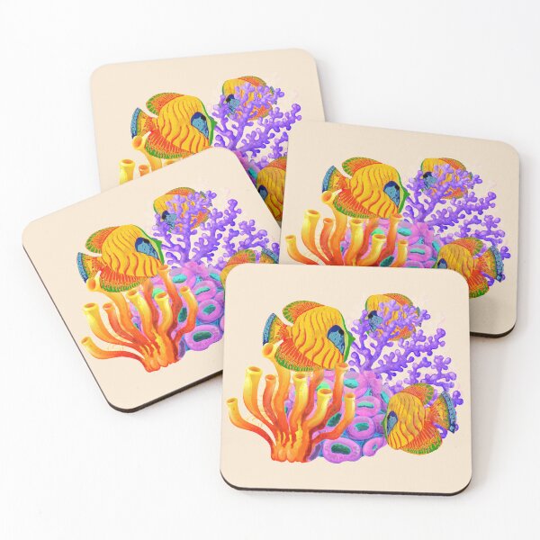 Item preview, Whimsical Yellow Striped Tropical Fish in Coral Reef designed and sold by Ginny Luttrell.