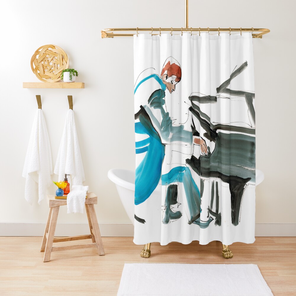 Pianist Musician Expressive Drawing Shower Curtain
