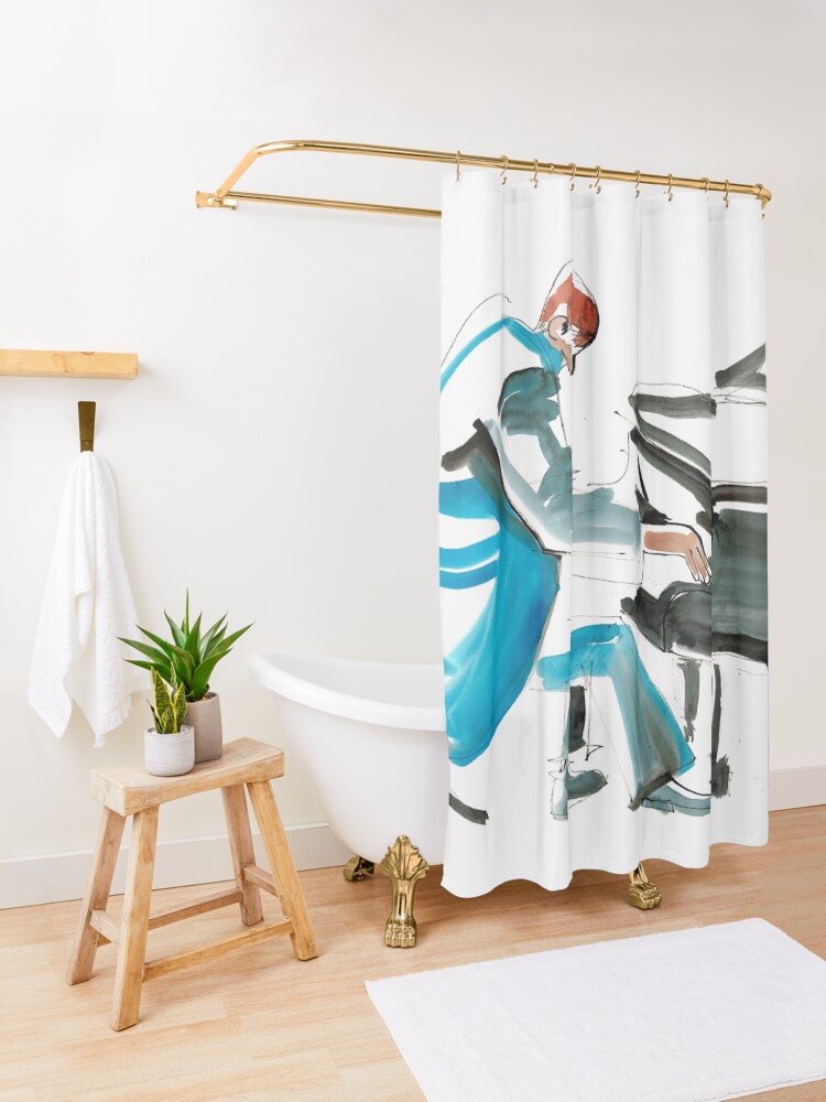 Alternate view of Pianist Musician Expressive Drawing Shower Curtain