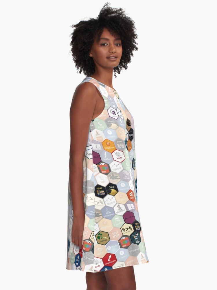 Alternate view of R hex fabric (small hexes) A-Line Dress
