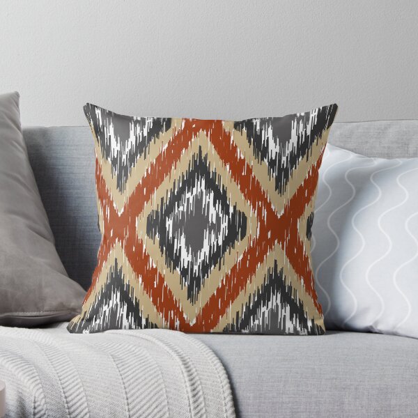 Ikat rust and grey pattern Throw Pillow
