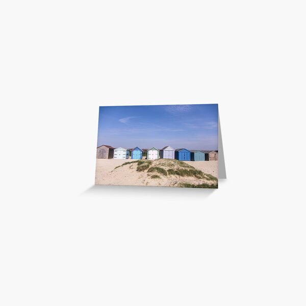 Beach hut blues at West Wittering beach, Sussex, England Greeting Card