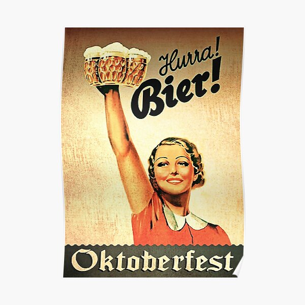 Vintage 1930s Oktoberfest Hurra Bier Poster