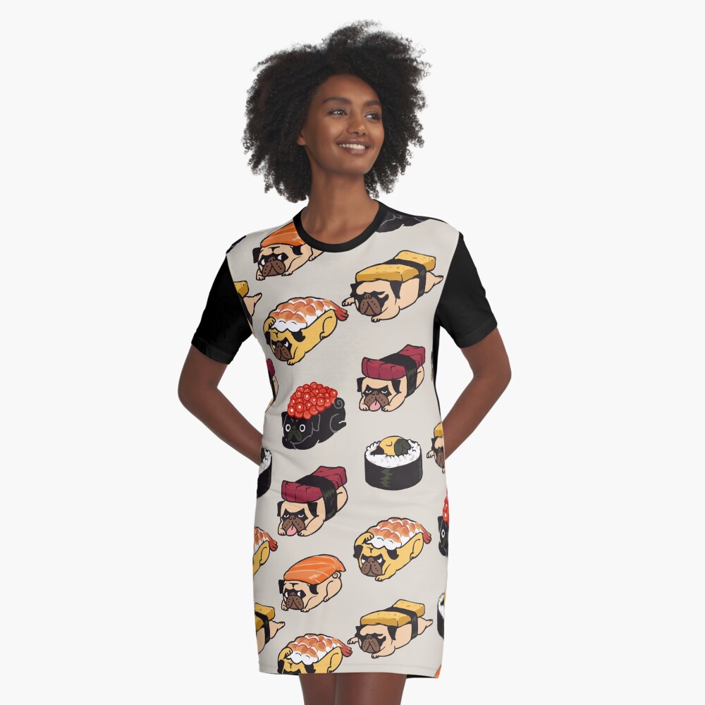 Sushi Pug Graphic T-Shirt Dress