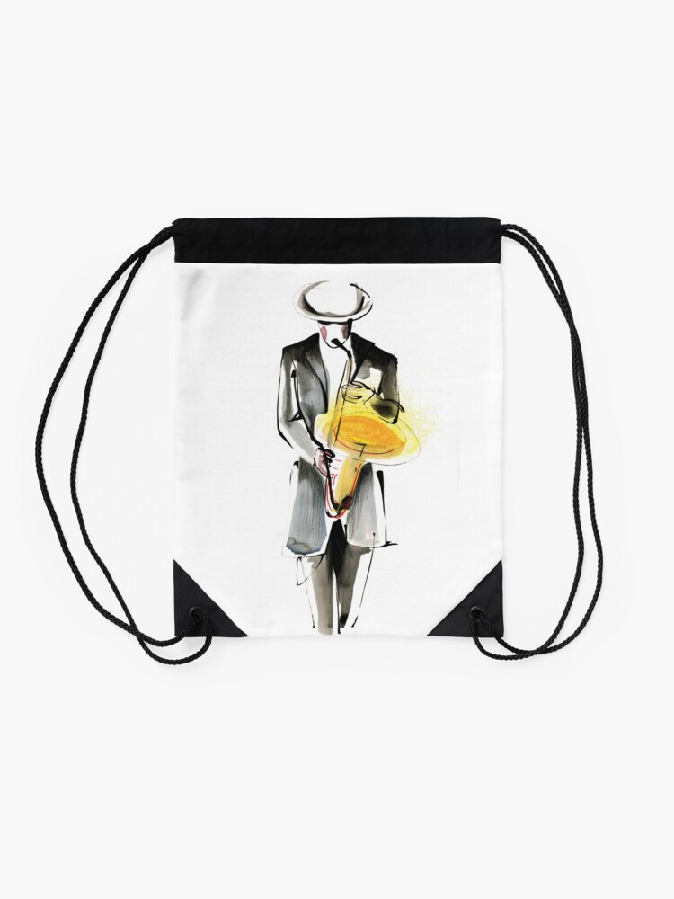 Alternate view of Saxophonist Musician Drawing Drawstring Bag