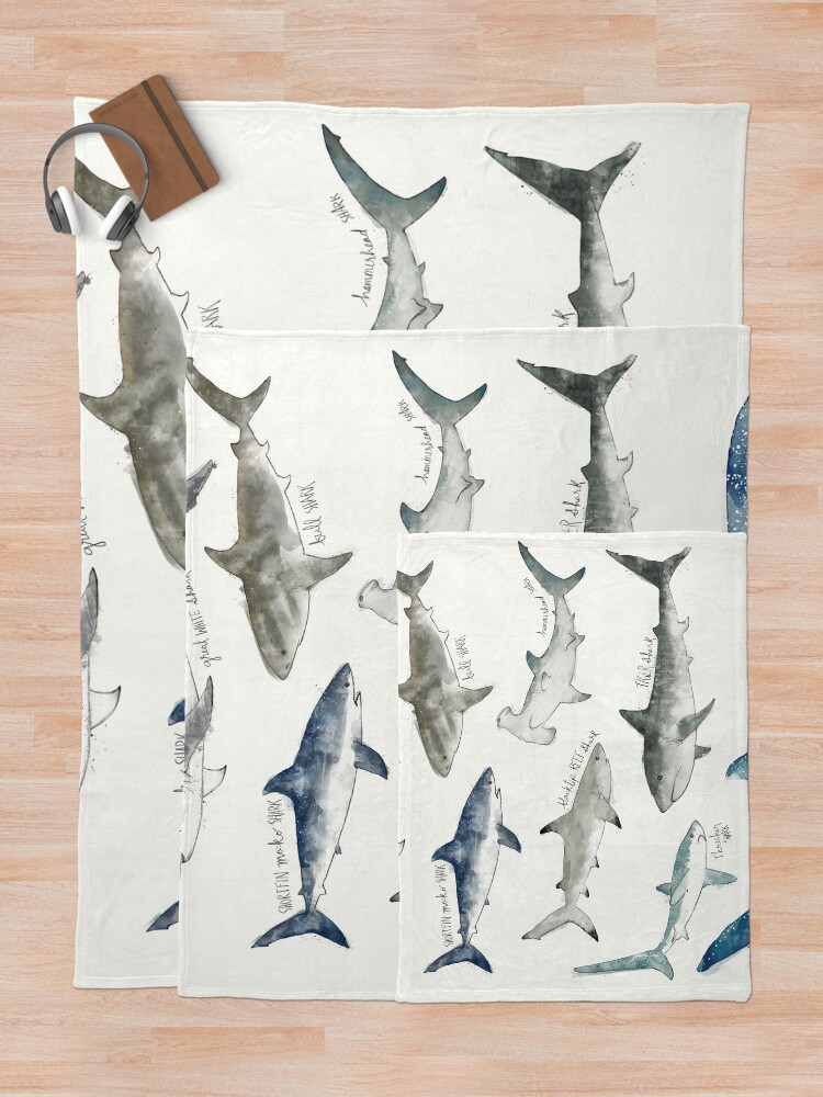 Thumbnail 5 of 6, Throw Blanket, Sharks designed and sold by AmyHamilton.