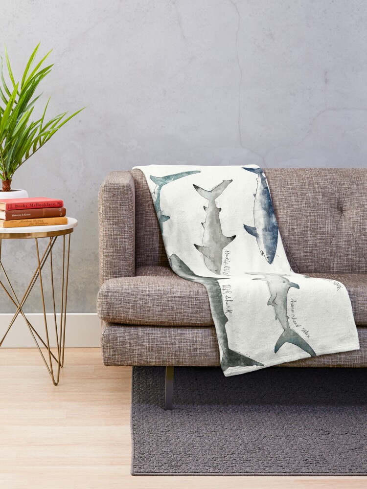 Thumbnail 2 of 6, Throw Blanket, Sharks designed and sold by AmyHamilton.