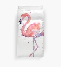 Pink Flamingo Watercolor Illustration Duvet Cover