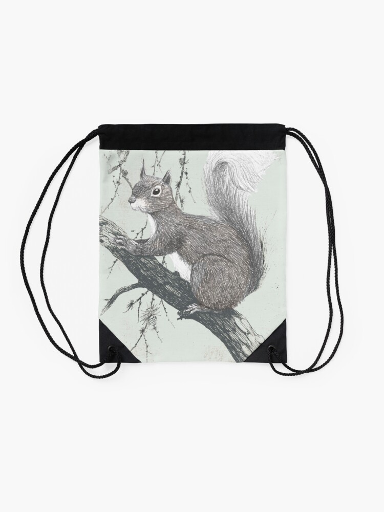 Alternate view of Squirrel in a tree Drawstring Bag