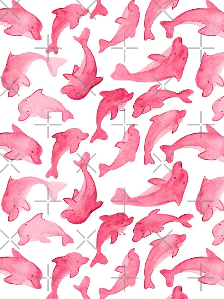 Pink Hand Painted Watercolor Pattern - Pod Goals - Blue Dolphins by annieparsons