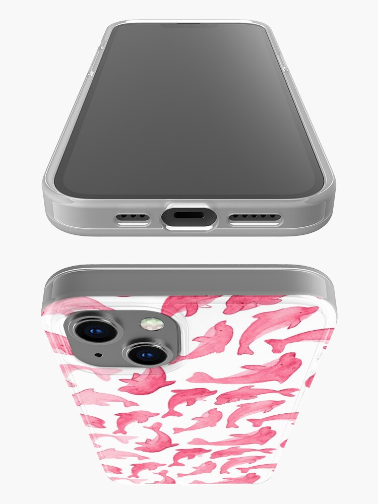 Alternate view of Pink Hand Painted Watercolor Pattern - Pod Goals - Blue Dolphins iPhone Case