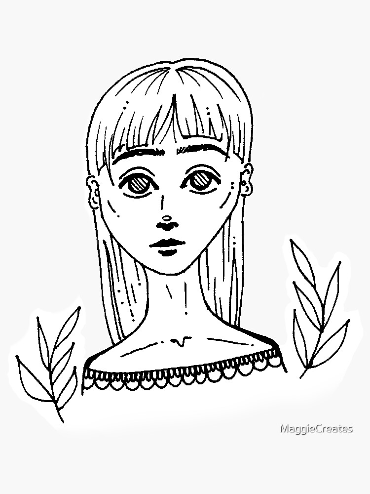 "Cute Nature Loving Girl With Bangs" Sticker for Sale by MaggieCreates