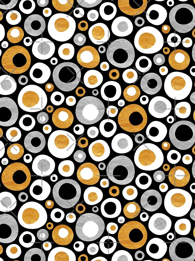 Funky Mid Century Modern Circles - Gold, Silver, Black, White by SavvySilverArt
