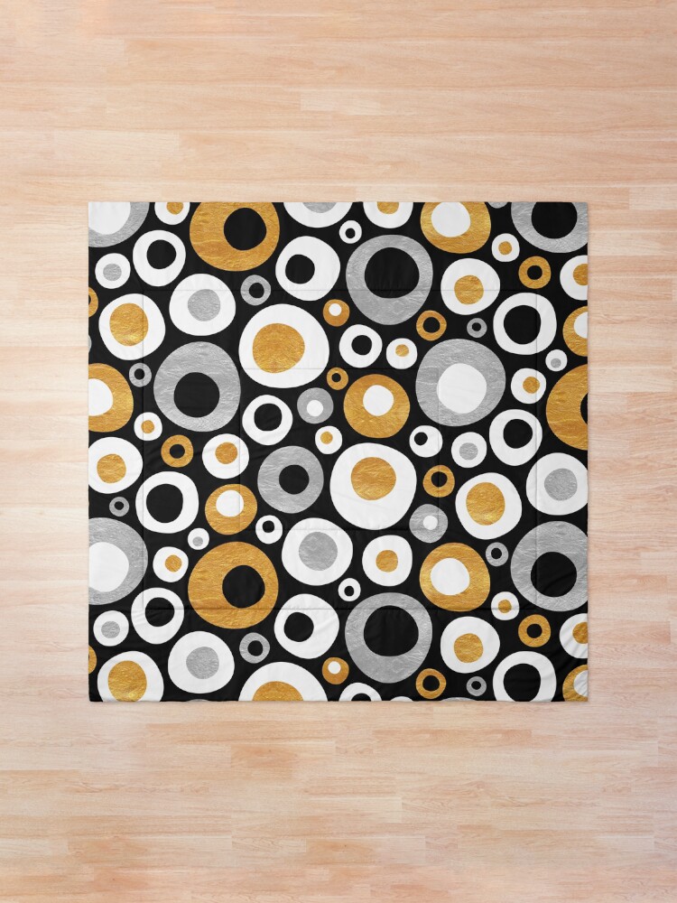 Alternate view of Funky Mid Century Modern Circles - Gold, Silver, Black, White Comforter