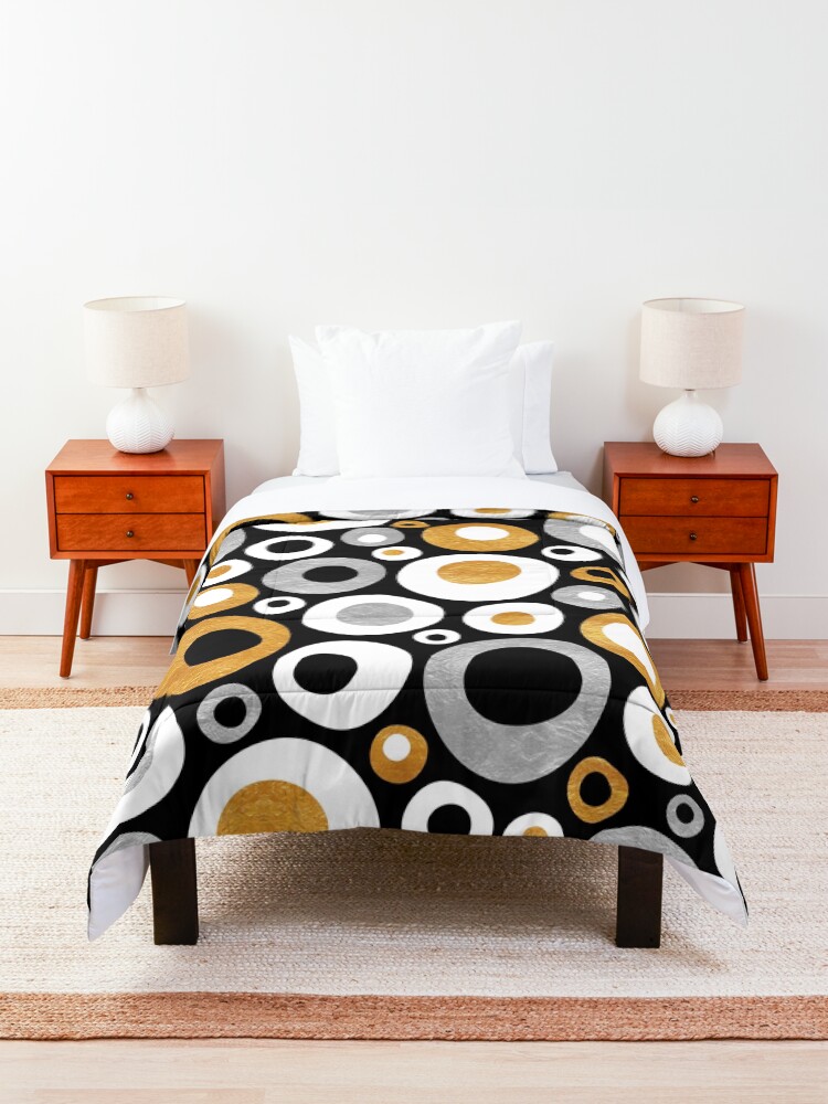 Alternate view of Funky Mid Century Modern Circles - Gold, Silver, Black, White Comforter