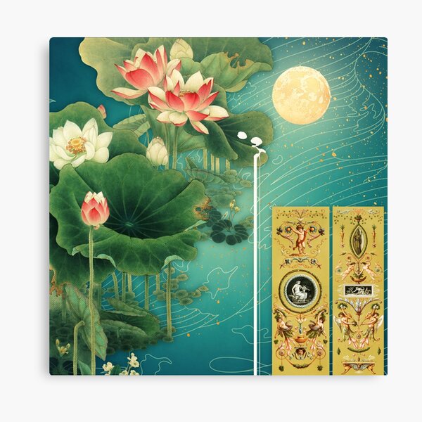 Chinese Lotus Full Moon Garden Canvas Print