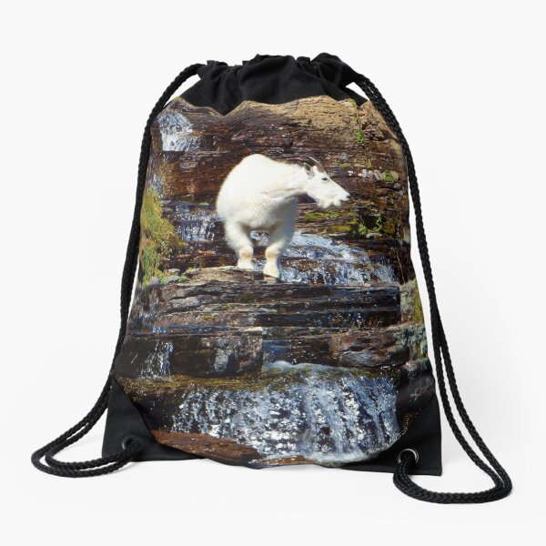 Logan Pass Mountain Goat Drawstring Bag