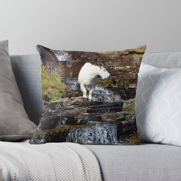Logan Pass Mountain Goat Throw Pillow