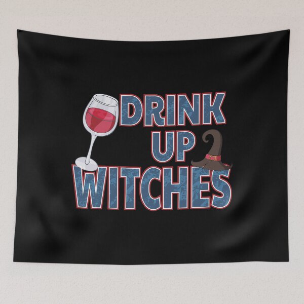 Item preview, Funny Drink Up Witches Wine Glass Halloween Drinking graphic designed and sold by tronictees.