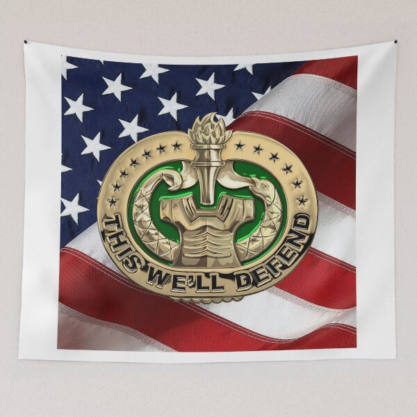 Item preview, U.S. Army Drill Sergeant Identification Badge over American Flag designed and sold by Serge Averbukh Art Studio.