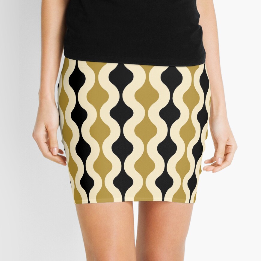 Groovy 70's pattern black and gold Mini Skirt