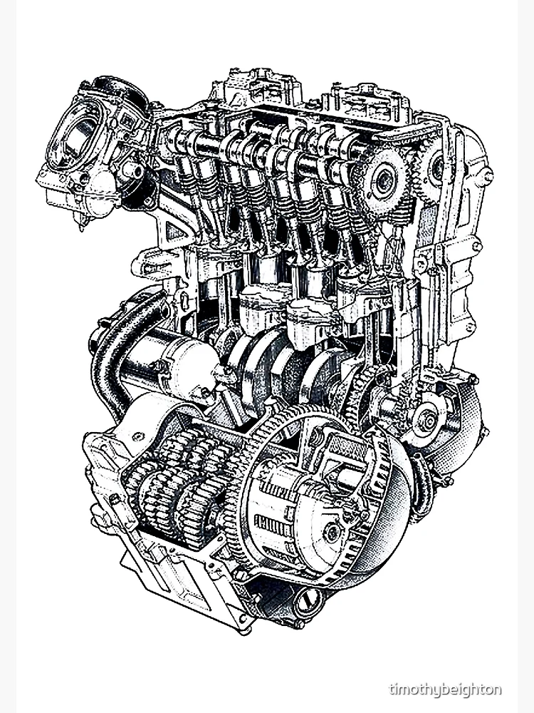 Kawasaki ZX600r 'Ninja' Engine diagram. | Poster