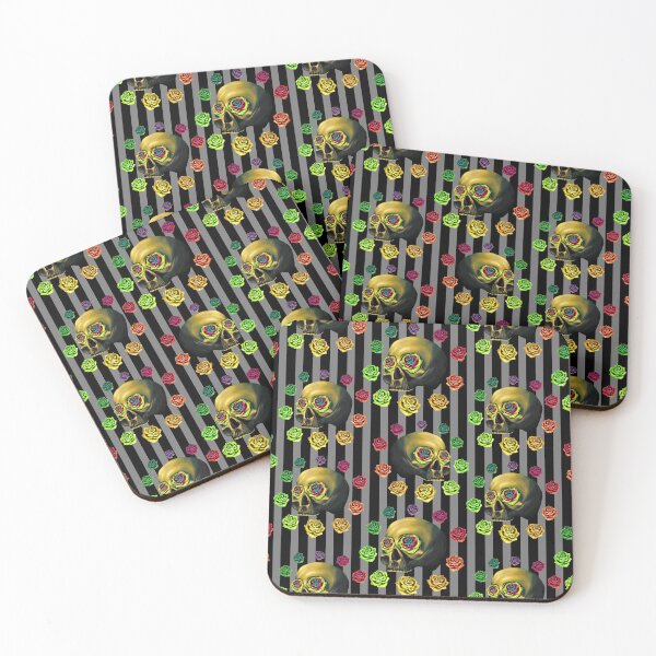 Item preview, Neon gold skull and roses designed and sold by BlueMothShop.