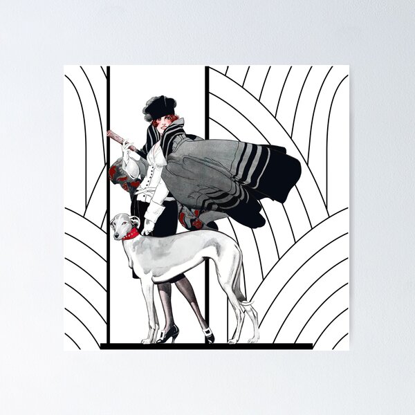 Item preview, Woman and Her Dog Art Deco Haute Couture Fashion designed and sold by Glimmersmith.
