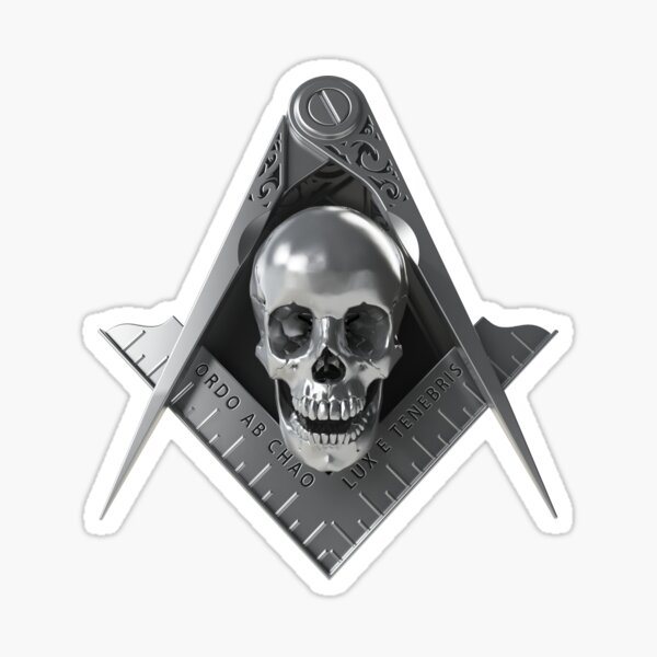 Freemason Square & Compass Silver Skull Widows Son Masonic Sticker