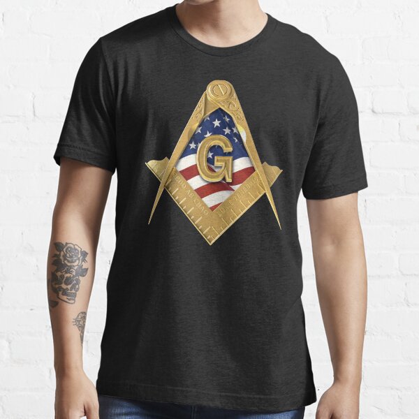 USA American Flag Gold Square /& Compass Freemason Shirt Masonic Shirt
