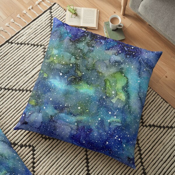 Watercolor Galaxy Painting Nebula Art Floor Pillow