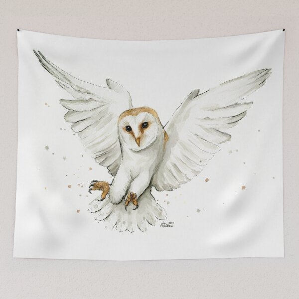 Item preview, Barn Owl Flying Watercolor designed and sold by Olga Shvartsur.