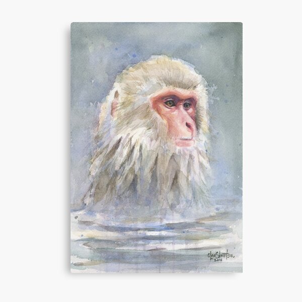Snow monkey Watercolor Metal Print