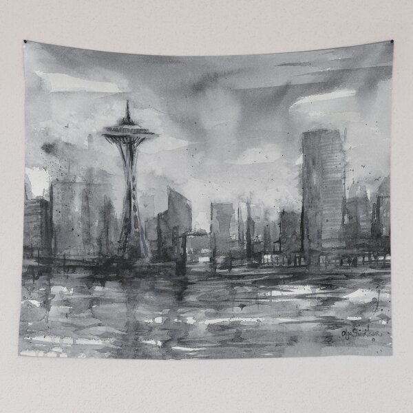 Item preview, Seattle Skyline Painting Watercolor designed and sold by Olga Shvartsur.