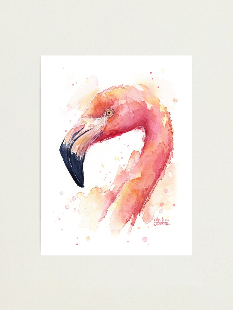 Pink Flamingo Watercolor Photographic Print By Olga Shvartsur Redbubble