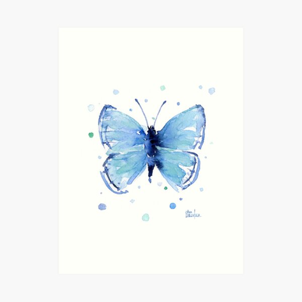 Hitecera Impression sur toile aquarelle papillon bleu moderne pour