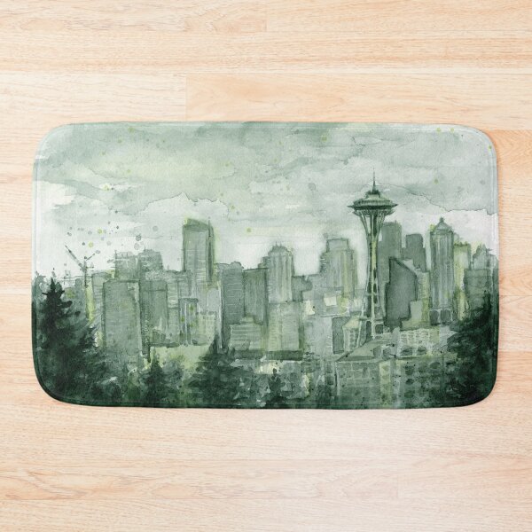Item preview, Seattle Skyline Space Needle Watercolor Painting designed and sold by Olga Shvartsur.