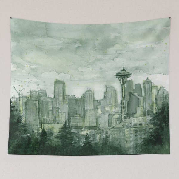 Item preview, Seattle Skyline Space Needle Watercolor Painting designed and sold by Olga Shvartsur.
