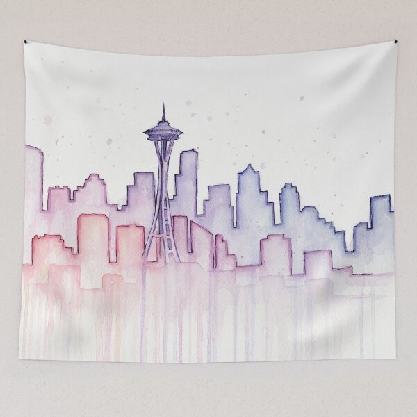 Artikelvorschau, Seattle Skyline Aquarell Silhouette entworfen und verkauft von Olga Shvartsur.