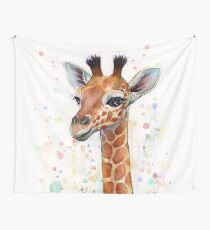 Baby Giraffe Watercolor Painting, Nursery Art Tapestry