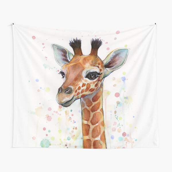 Baby Giraffe Watercolor Painting, Nursery Art Tapestry