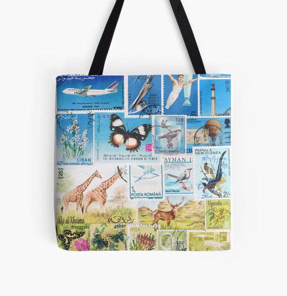 Giraffe Safari - Postage Stamp Landscape All Over Print Tote Bag