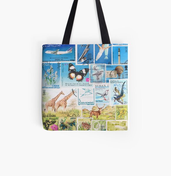 Giraffe Safari - Postage Stamp Landscape All Over Print Tote Bag