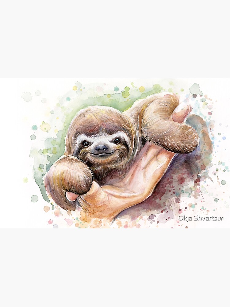 Baby Sloth Watercolor Painting Cute Baby Animals Print Laptop Skin By Olga Shvartsur Redbubble